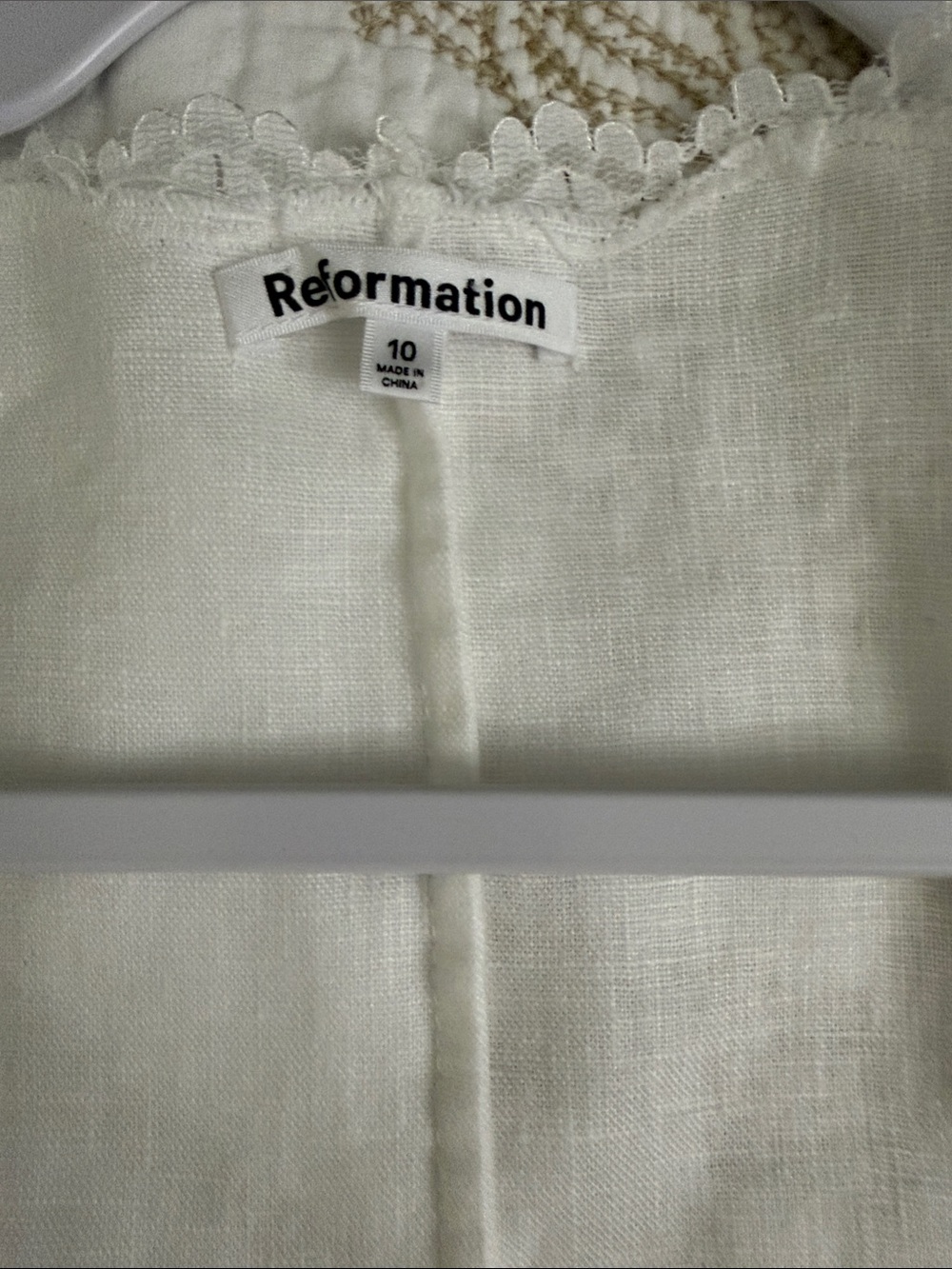 Reformation Annabella top linen White Lace-Trim Puff Sleeve Blouse size 10 - Picture 8 of 9